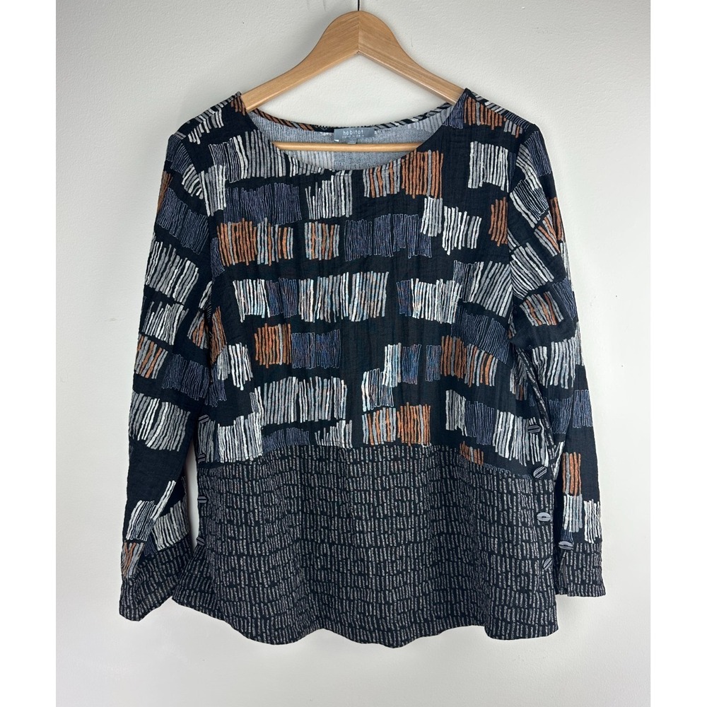 Habitat 2 Piece Set Crinkle Textured Abstract Geo Print Top & Pants Lagonlook L - Picture 3 of 16